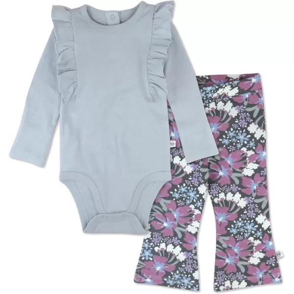HonestBaby Fashion Outfit Sets Tops and Bottoms 100 Organic Cotton for Baby and Toddler Girls2 Jumbo Floral Dusty Purple