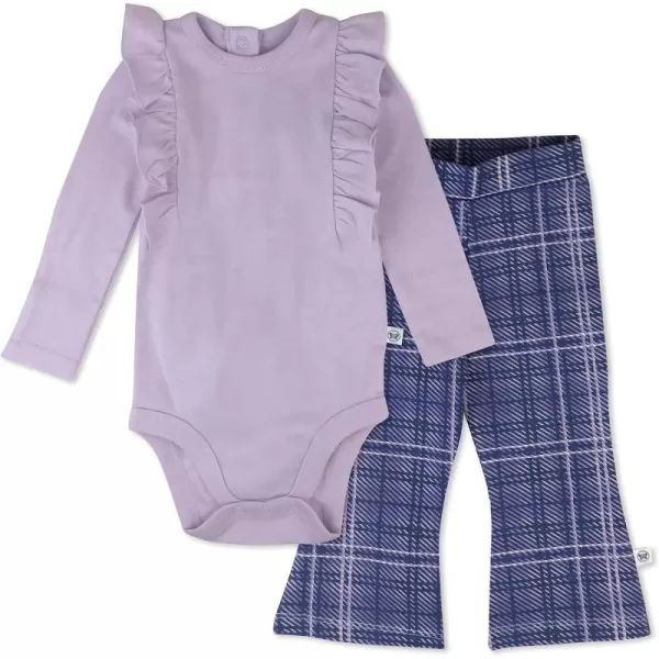 HonestBaby Fashion Outfit Sets Tops and Bottoms 100 Organic Cotton for Baby and Toddler Girls2 Purple Plaid