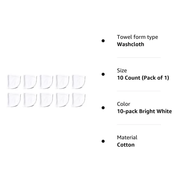 HonestBaby 10Pack Organic Cotton BabyTerry Wash Cloths Rainbow Pinks One SizeOne Size 10pack Bright White