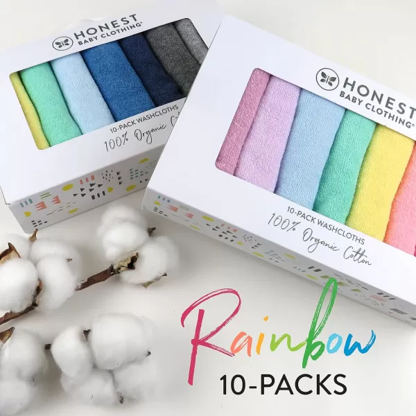 HonestBaby 10Pack Organic Cotton BabyTerry Wash Cloths Rainbow Pinks One SizeOne Size 10pack Rainbow Blues