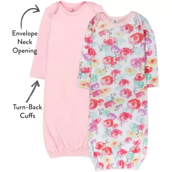 HonestBaby 2Pack Sleeper Gowns Layette Sets 100 Organic Cotton for Newborn Baby Boys Girls UnisexRose Blossom