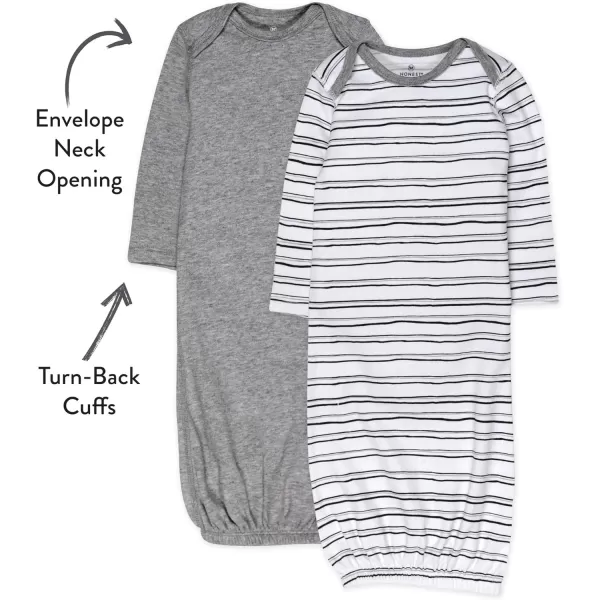HonestBaby 2Pack Sleeper Gowns Layette Sets 100 Organic Cotton for Newborn Baby Boys Girls UnisexSketchy Stripe