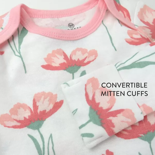 HonestBaby 2Pack Sleeper Gowns Layette Sets 100 Organic Cotton for Newborn Baby Boys Girls UnisexStrawberry Pink Floral