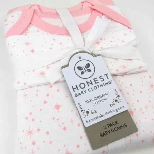HonestBaby 2Pack Sleeper Gowns Layette Sets 100 Organic Cotton for Newborn Baby Boys Girls UnisexTwinkle Star WhitePink