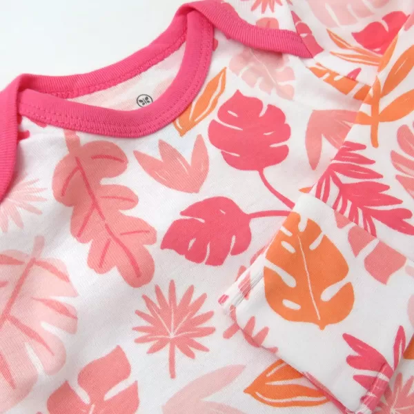 HonestBaby 2Pack Sleeper Gowns Layette for Infant Boys Girls Unisex Baby 100 Organic CottonJungle Leaves Pink
