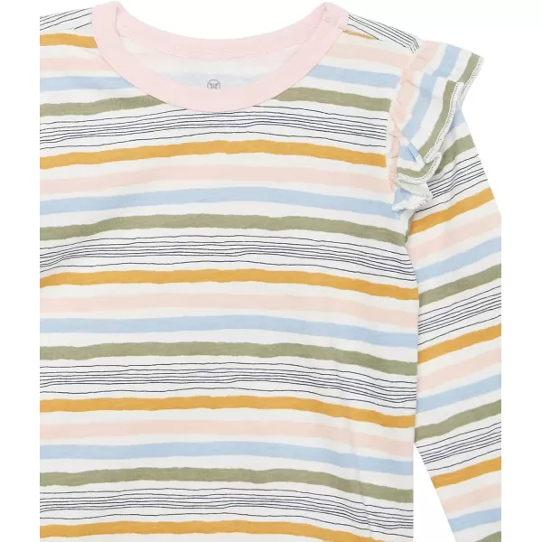 HonestBaby 3Pack Organic Cotton Flutter Long Sleeve Fashion TShirts LegacyHand Drawn Nature Stipe Blue