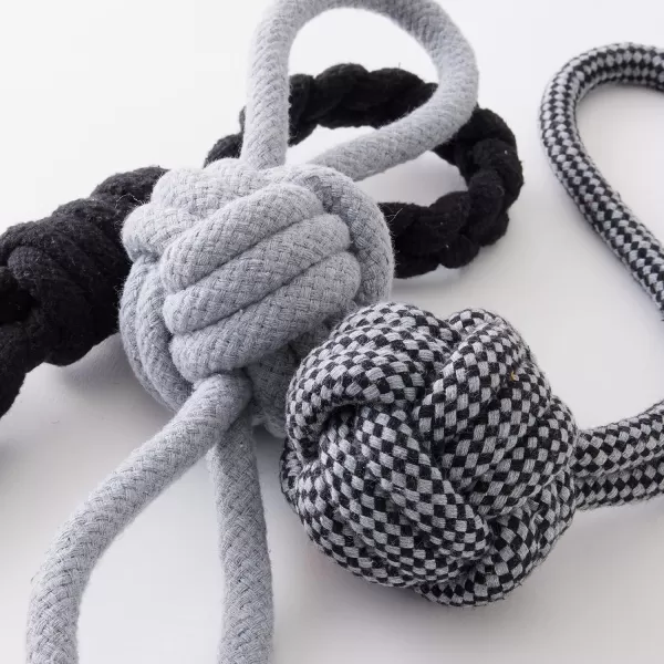 HonestBaby 3Pack Rope Pull Toys Durable Organic Cotton for Pets BlackGray One SizeBlackGray One Size