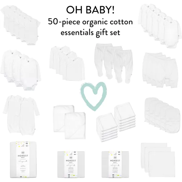 HonestBaby 50Piece Oh Baby Organic Cotton Set in a Gift BoxPure White