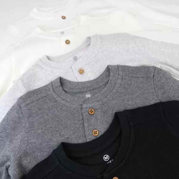 HonestBaby 5Pack Waffle Henley Long Sleeve Shirts 100 Organic Cotton for Infant Baby and Toddler Boys UnisexBlack Ombre