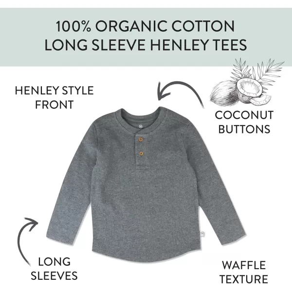 HonestBaby 5Pack Waffle Henley Long Sleeve Shirts 100 Organic Cotton for Infant Baby and Toddler Boys UnisexBlack Ombre