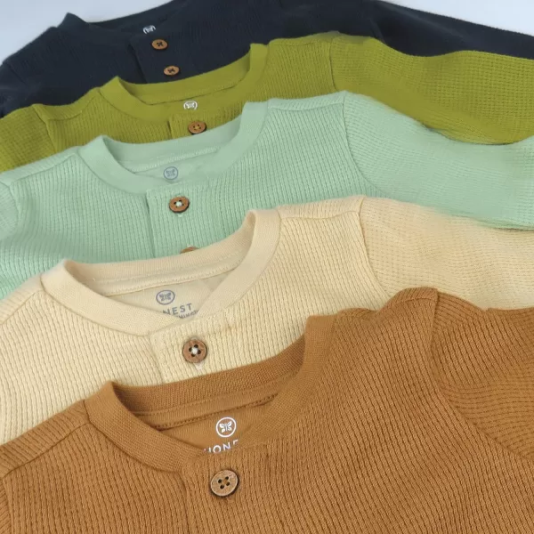 HonestBaby 5Pack Waffle Henley Long Sleeve Shirts 100 Organic Cotton for Infant Baby and Toddler Boys UnisexCastle Creek