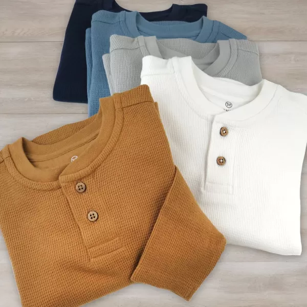 HonestBaby 5Pack Waffle Henley Long Sleeve Shirts 100 Organic Cotton for Infant Baby and Toddler Boys UnisexVarsity Prep