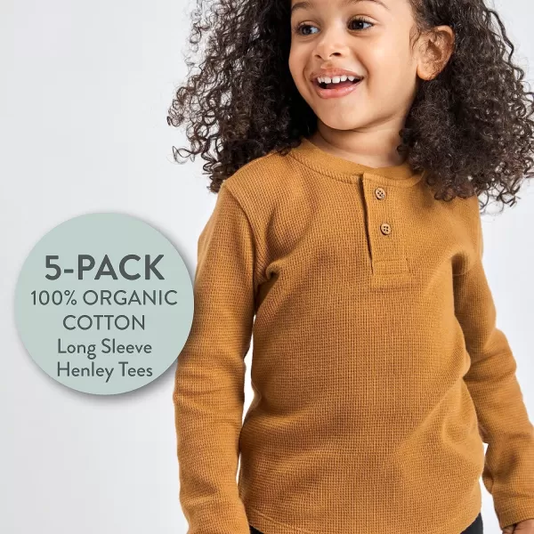 HonestBaby 5Pack Waffle Henley Long Sleeve Shirts 100 Organic Cotton for Infant Baby and Toddler Boys UnisexVarsity Prep