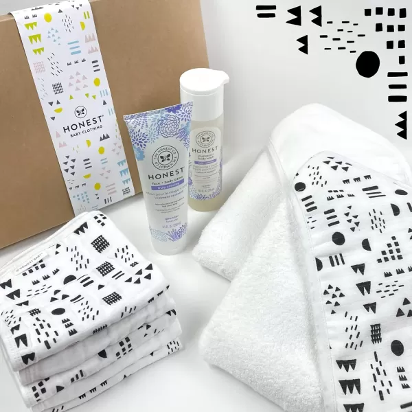HonestBaby 9Piece Bubbles and Cuddles Gift Set Bath and Lotion 100 Organic Cotton for Infant Baby Boys Girls UnisexPattern Play