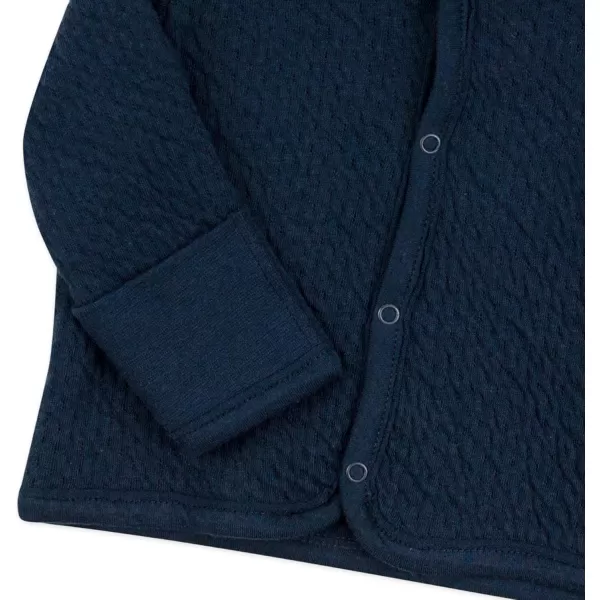 HonestBaby Front Hooded Jackets Sidesnap Top Hoodies in Cozy 100 Organic Cotton Infant Baby Boys Girls UnisexDark Navy Matelasse