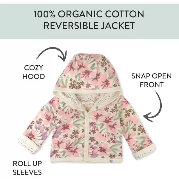 HonestBaby Front Hooded Jackets Sidesnap Top Hoodies in Cozy 100 Organic Cotton Infant Baby Boys Girls UnisexPainted Floral Pink