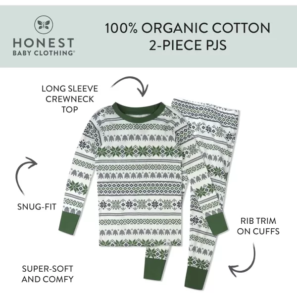 HonestBaby Multipack 2 4Piece Pajamas Sleepwear Holiday 100 Organic Cotton Infant Baby and Toddler Boys Girls UnisexFair Isle Green