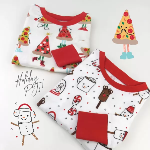 HonestBaby Multipack 2 4Piece Pajamas Sleepwear Holiday 100 Organic Cotton Infant Baby and Toddler Boys Girls UnisexPizza Joy