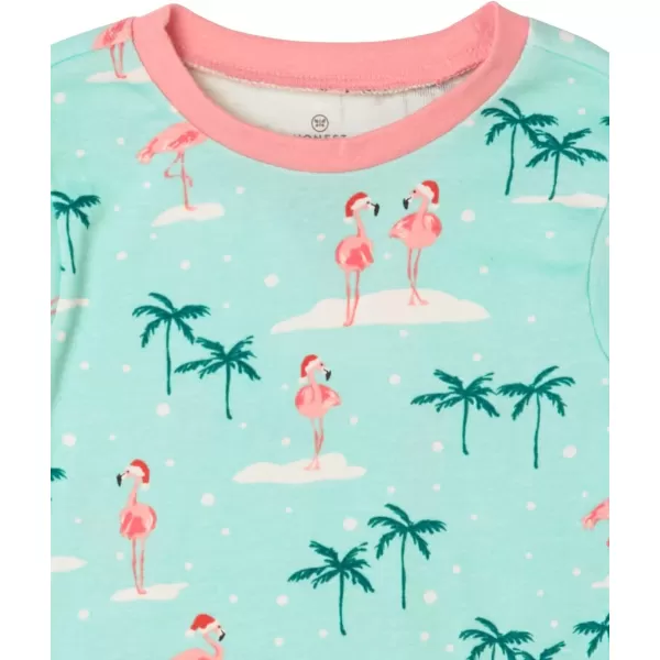 HonestBaby Multipack 2 4Piece Pajamas Sleepwear Holiday 100 Organic Cotton Infant Baby and Toddler Boys Girls UnisexSanta Flamingo
