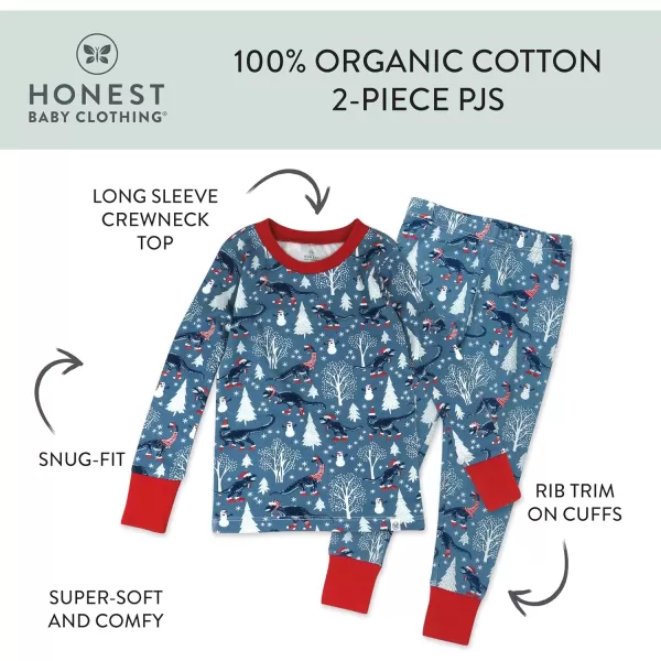 HonestBaby Multipack 2 4Piece Pajamas Sleepwear Holiday 100 Organic Cotton Infant Baby and Toddler Boys Girls UnisexWinter Dinoland