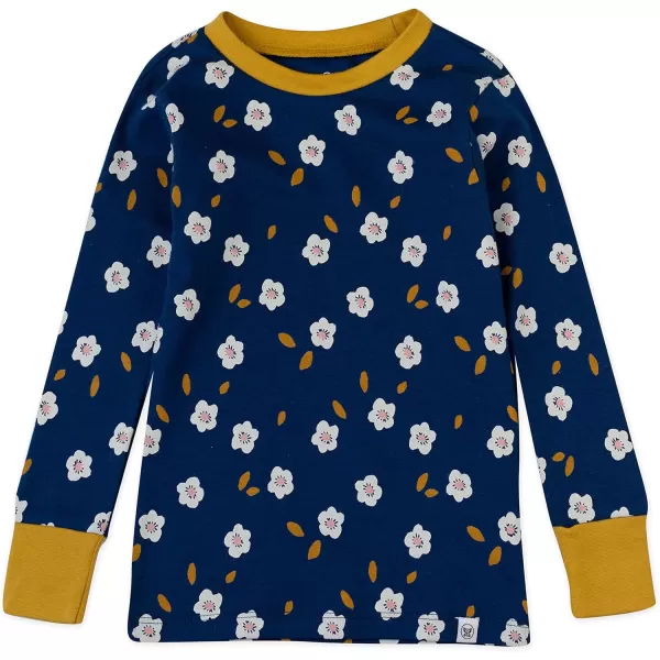 HonestBaby Multipack 2Piece Pajamas Sleepwear Pjs 100 Organic Cotton for Infant Baby Toddler Girls LegacyFalling Flowers Poseidon Blue
