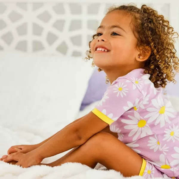 HonestBaby Multipack 2Piece Pajamas Sleepwear Pjs 100 Organic Cotton for Infant Baby Toddler Girls LegacyJumbo Daisy Lavender