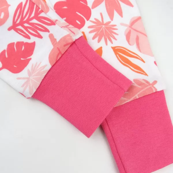 HonestBaby Multipack 2Piece Pajamas Sleepwear Pjs 100 Organic Cotton for Infant Baby Toddler Girls LegacyJungle Leaves Pink