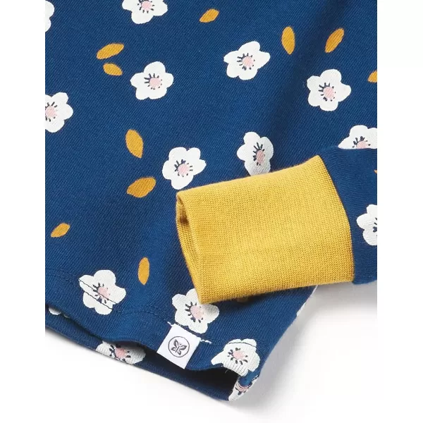 HonestBaby Multipack 2Piece Pajamas Sleepwear Pjs 100 Organic Cotton for Infant Baby and Toddler GirlsFalling Flowers Poseidon Blue