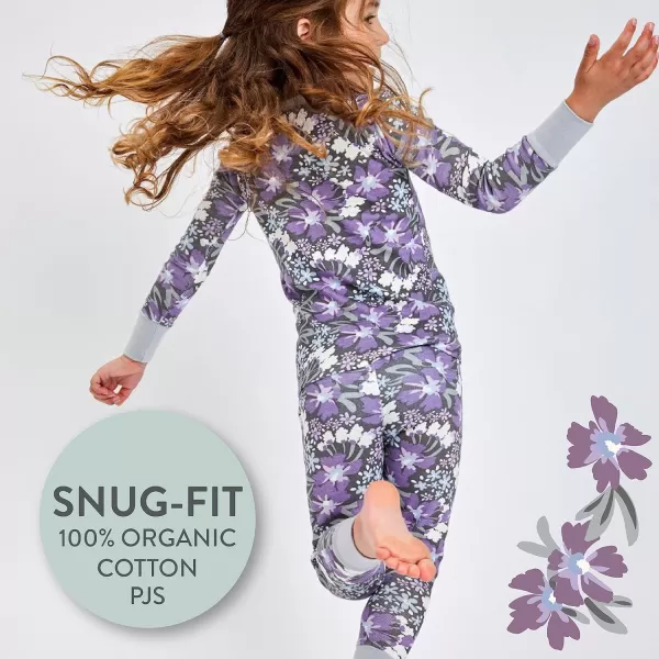 HonestBaby Multipack 2Piece Pajamas Sleepwear Pjs 100 Organic Cotton for Infant Baby and Toddler GirlsJumbo Floral Dusty Purple