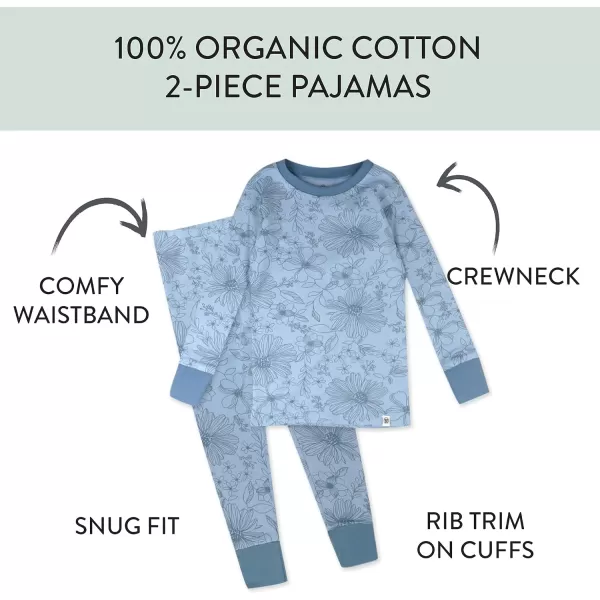 HonestBaby Multipack 2Piece Pajamas Sleepwear Pjs 100 Organic Cotton for Infant Baby and Toddler GirlsJumbo Floral Lilac