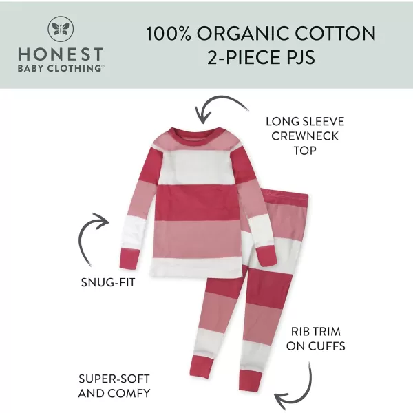 HonestBaby Multipack 2Piece Pajamas Sleepwear Pjs 100 Organic Cotton for Infant Baby and Toddler GirlsJumbo Stripe Pink Rose