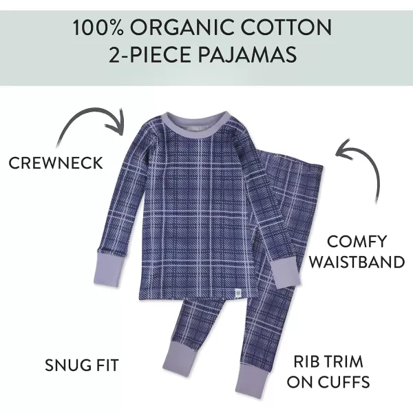 HonestBaby Multipack 2Piece Pajamas Sleepwear Pjs 100 Organic Cotton for Infant Baby and Toddler GirlsPurple Plaid