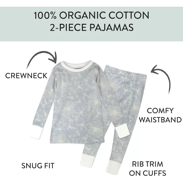 HonestBaby Multipack 2Piece Pajamas Sleepwear Pjs 100 Organic Cotton for Infant Baby and Toddler GirlsSketchy Floral Gray