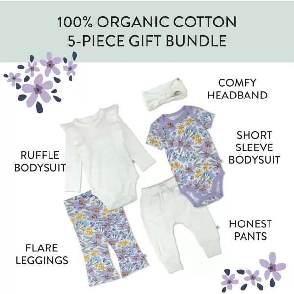 HonestBaby Multipack Gift Bundle Sets Mix Match Outfits 100 Organic Cotton for Newborn Infant Baby Boys Girls Unisex5 Jumbo Floral Lilac
