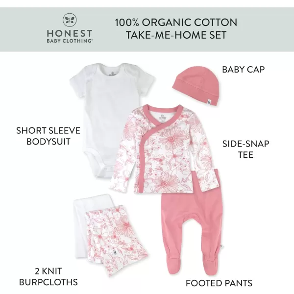 HonestBaby Multipack Gift Bundle Sets Mix Match Outfits 100 Organic Cotton for Newborn Infant Baby Boys Girls Unisex6 Sketchy Floral Pink