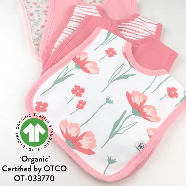HonestBaby Multipack Reversible 4in1 Bibs Absorbent Terry and Knit 100 Organic Cotton Infant Baby Boys Girls Unisex5pack Strawberry Pink Floral
