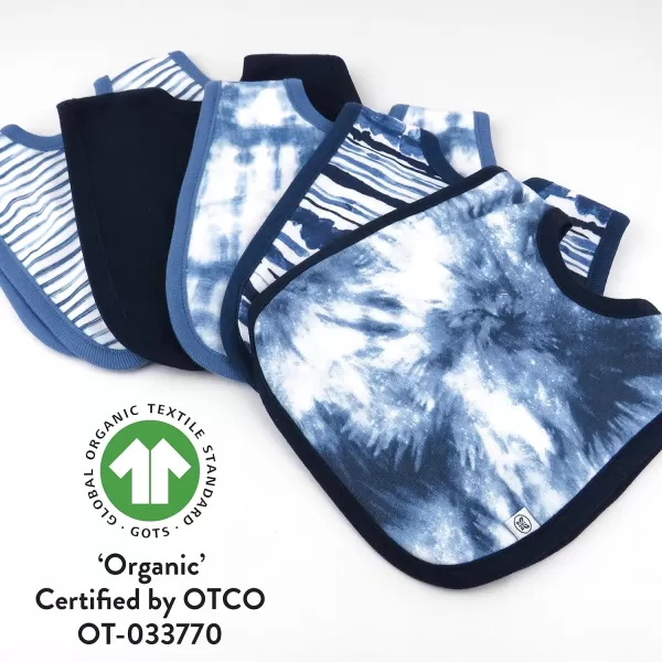 HonestBaby Multipack Reversible 4in1 Bibs Absorbent Terry and Knit 100 Organic Cotton Infant Baby Boys Girls Unisex5pack Tie Dye Blues