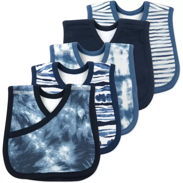 HonestBaby Multipack Reversible 4in1 Bibs Absorbent Terry and Knit 100 Organic Cotton Infant Baby Boys Girls Unisex5pack Tie Dye Blues