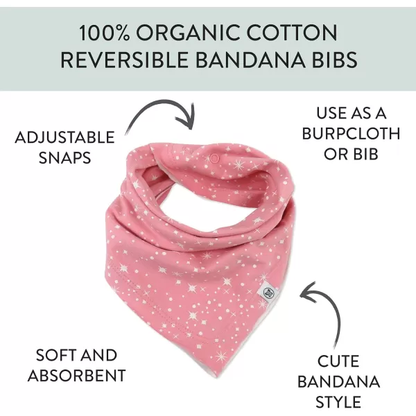 HonestBaby Multipack Reversible Bandana Drool Bibs Burpcloths Adjustable Snaps for Infant Baby BoysGirls 100 Organic Cotton3pack Twinkle Star WhitePink