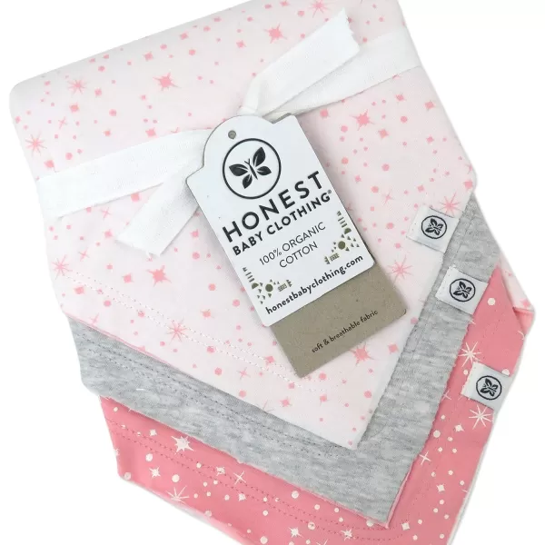HonestBaby Multipack Reversible Bandana Drool Bibs Burpcloths Adjustable Snaps for Infant Baby BoysGirls 100 Organic Cotton3pack Twinkle Star WhitePink