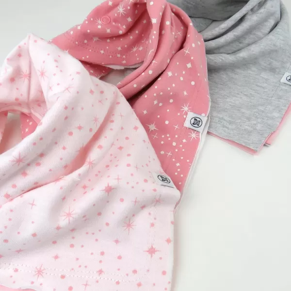 HonestBaby Multipack Reversible Bandana Drool Bibs Burpcloths Adjustable Snaps for Infant Baby BoysGirls 100 Organic Cotton3pack Twinkle Star WhitePink