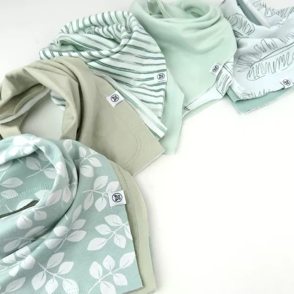 HonestBaby Multipack Reversible Bandana Drool Bibs Burpcloths Adjustable Snaps for Infant Baby BoysGirls 100 Organic Cotton5pack Jumbo Leaf Sage
