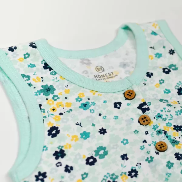 HonestBaby Multipack Short Romper Sets and Dresses 100 Organic Cotton for Infant Baby Toddler Boys Girls Unisex LEGACY2 Dreamy Floral Aqua Blue