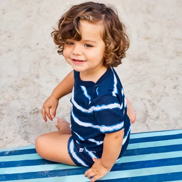 HonestBaby Multipack Short Romper Sets and Dresses 100 Organic Cotton for Infant Baby and Toddler Boys Girls Unisex2 White Indigo Stripe