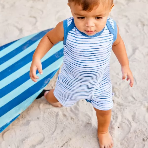 HonestBaby Multipack Short Romper Sets and Dresses 100 Organic Cotton for Infant Baby and Toddler Boys Girls Unisex2 White Indigo Stripe