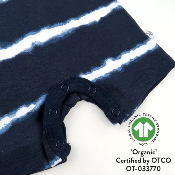 HonestBaby Multipack Short Romper Sets and Dresses 100 Organic Cotton for Infant Baby and Toddler Boys Girls Unisex2 White Indigo Stripe