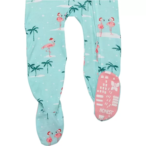 HonestBaby NonSlip Footed Holiday Pajamas OnePiece Sleeper ZipFront Pjs Organic Cotton for Baby Boys Girls Unisex2pack Santa Flamingo