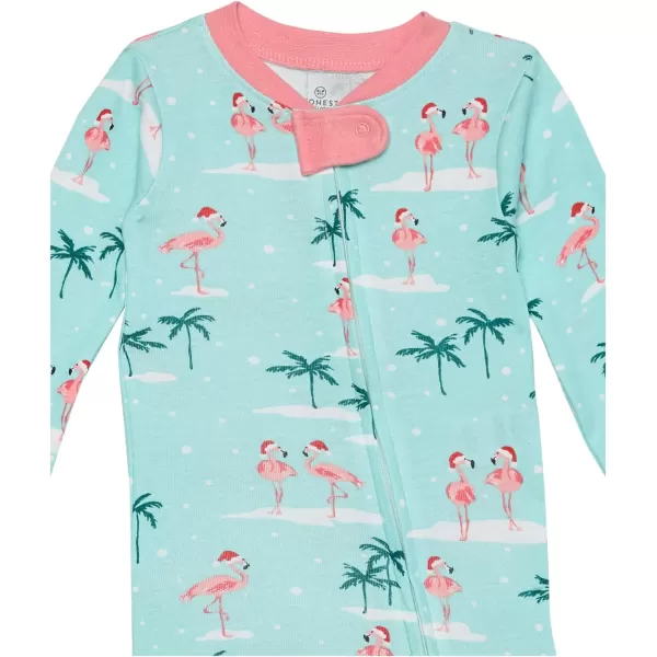 HonestBaby NonSlip Footed Holiday Pajamas OnePiece Sleeper ZipFront Pjs Organic Cotton for Baby Boys Girls Unisex2pack Santa Flamingo