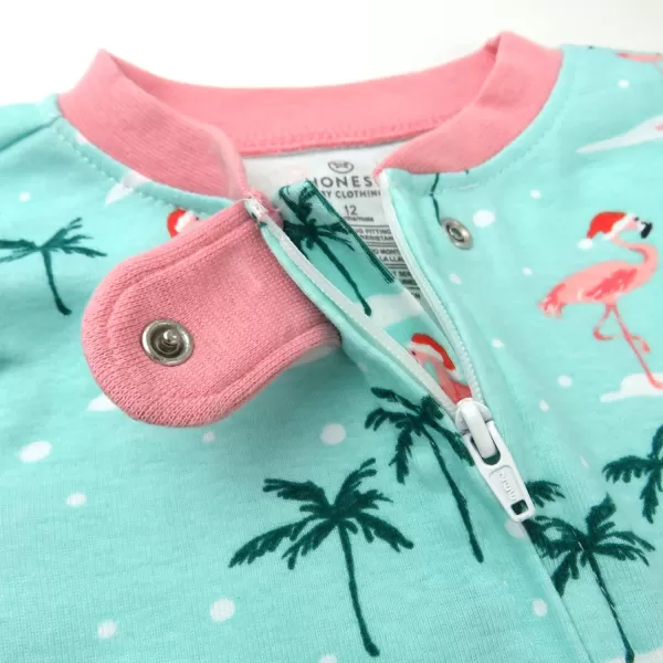 HonestBaby NonSlip Footed Holiday Pajamas OnePiece Sleeper ZipFront Pjs Organic Cotton for Baby Boys Girls Unisex2pack Santa Flamingo