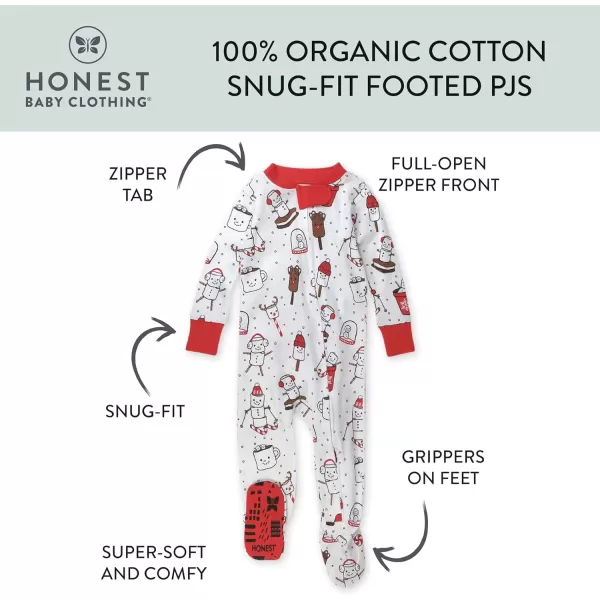HonestBaby NonSlip Footed Holiday Pajamas OnePiece Sleeper ZipFront Pjs Organic Cotton for Baby Boys Girls UnisexOoie Gooie Holiday